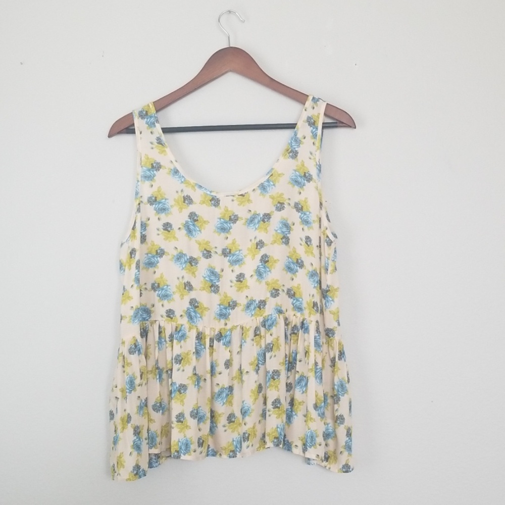 🛍"Summer Breeze: New Blue Floral Sleeveless Rayon Top"